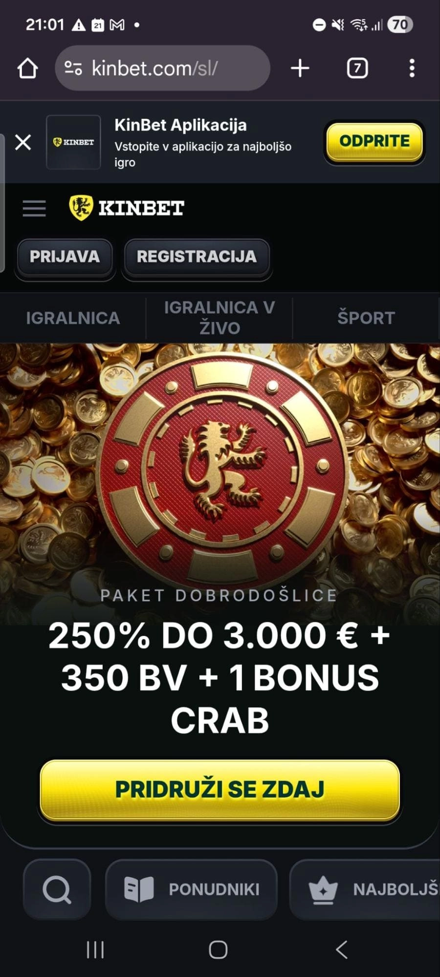 KinBet – bonus 250 % do €3.000 + registracija